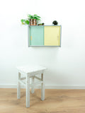 1960s midcentury KITCHEN WALL CABINET vanilla yellow blue sliding doors