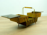 1960s Bicolor Midcentury OAK WOODEN SEWING or cantilever Jewelry Box