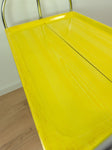70s Midcentury FOLDING BAR CART serving trolley, yellow faux-wood Formica