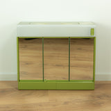 Large 1970s green mirrored ILLUMINATED MIDCENTURY Medicine CABINET by Allibert