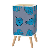 Retro Nordic Square Small Trash Can with Lid, Taupe Blue with Leaves