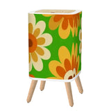 70s Mid Century Modern Wastebasket: Floral Nordic Trash Can with Lid