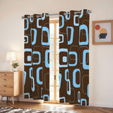 Midcentury 60s Vintage Blackout Curtains: Retro Mocha Brown Turquoise Drapes