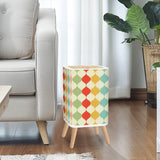 Square Small Trash Can with Lid, Retro 50s Mid Century Pattern Beige