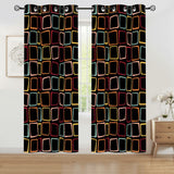 Black 70s Midcentury Blackout Curtains: Retro Squares Design Panels