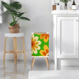 70s Mid Century Modern Wastebasket: Floral Nordic Trash Can with Lid