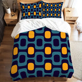 Blue Yellow Microfiber Comforter Set: Midcentury Retro Queen Size Bed