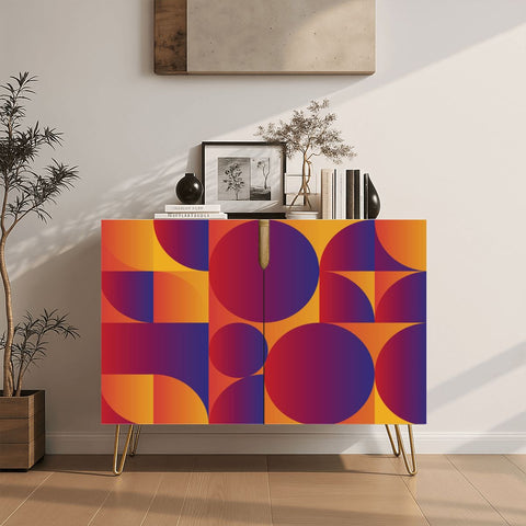 Retro 70s Wooden Storage Cabinet – Geometric Vibrant Colors