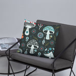 Psychedelic 70s DARK MUSHROOM Pillow, Trippy Fungi Cushion Retro Mushie Hippie