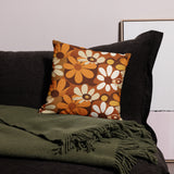 Bold Floral 70s Premium Pillow, Flower Power Midcentury Style Home Accent