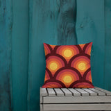 70s Retro Peacock Eyes Pattern Premium THROW PILLOW, Yellow Orange Red