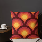 70s Retro Peacock Eyes Pattern Premium THROW PILLOW, Yellow Orange Red
