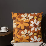 Bold Floral 70s Premium Pillow, Flower Power Midcentury Style Home Accent