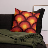 70s Retro Peacock Eyes Pattern Premium THROW PILLOW, Yellow Orange Red