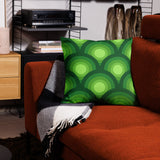 Green Peacock Eyes Pattern Premium THROW PILLOW, 70s Midcentury Accent