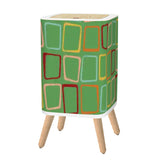 Retro 1950s Square Small Trash Can with Lid, Green Squares