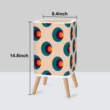 Scandi Square Small Trash Can with Lid, Retro 1970s Mid Century Pattern Beige