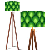 Green 70s Retro Tripod Floor Lamp – Midcentury Peacock Eye Linen Shade