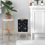 Scandi Midcentury Modern Trash Can with Lid: Retro 1960s Celestial Christmas Stars Black