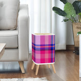 Nordic Square Small Trash Can with Lid, Tartan Check Fabric Blue Pink Red