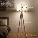 1960s Atomic Tripod Floor Lamp, Mid Century Cocktail Pattern Linen Shade