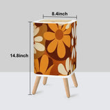Scandi Square Small Trash Can with Lid Floral Pattern Daisies Orange