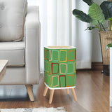 Retro 1950s Square Small Trash Can with Lid, Green Squares