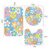 Retro 70s Hippie Flower Power Midcentury Bath Rug 3-Piece Set