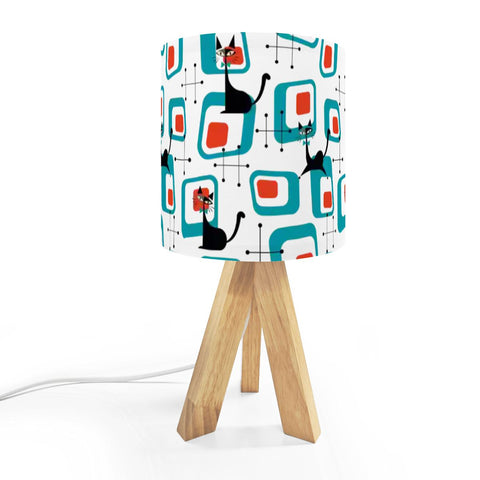 Atomic Cat Retro Tripod Table Lamp: Midcentury Linen Shade, Remote LED