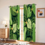 Retro Monstera Leaf Blackout Curtains: 70s Green Floral Midcentury Drapes