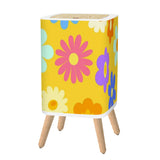 Scandi Retro Square Small Trash Can with Lid, 1970s Flowers Yellow