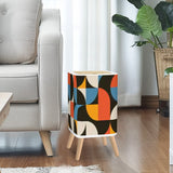 Scandi Style Square Trash Can with Lid, Abstract Geometric 60s 70s