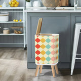 Square Small Trash Can with Lid, Retro 50s Mid Century Pattern Beige