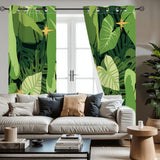 Retro Monstera Leaf Blackout Curtains: 70s Green Floral Midcentury Drapes