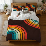 70s Disco Pattern Comforter Set: Retro Midcentury Queen Size Microfiber Bed