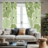 Midcentury Modern Floral Blackout Curtains: Green White 60s Retro Decor