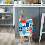 Retro Square Small Trash Can with Lid, Maritime Nautical Patchwork