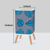 Retro Nordic Square Small Trash Can with Lid, Taupe Blue with Leaves