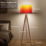 Retro Midcentury Floor Lamp Yellow Orange Red – Tripod Wood Base Linen Shade