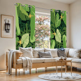 Retro Monstera Leaf Blackout Curtains: 70s Green Floral Midcentury Drapes