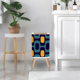 Scandi Square Small Trash Can with Lid, 1970s Blue Curry Yellow Geometric