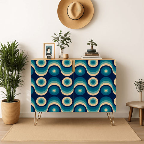 1970s Blue Retro Vintage Home Decor Cabinet – Midcentury Wooden Sideboard