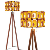 Retro 70s Midcentury Style Tripod Floor Lamp: Orange Brown Linen Shade, Remote