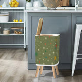 Retro 1960s Trash Can with Lid, Christmas Stars Celestial Olive Green