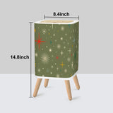 Retro 1960s Trash Can with Lid, Christmas Stars Celestial Olive Green