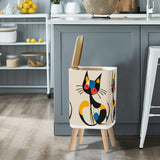 Retro Mid Century Square Small Trash Can with Lid, Whimsical Cat