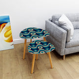Blue 70s Retro Nesting Coffee Table Set: Midcentury Tripod Side Tables