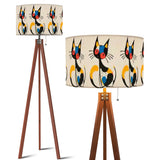 Retro Scandi Tripod Floor Lamp, Mid Century Whimsical Cat Black White