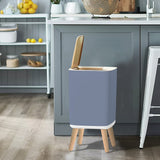 Retro Nordic Square Small Trash Can with Lid, pale blue taupe