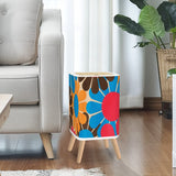 Retro Nordic Square Small Trash Can with Lid, 1970s Flowers Blue Red Brown Yellow